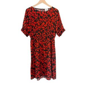 Attic and Barn Red Leaf Print Ramie Cotton Dress Made in Italy Sz 42/US 6